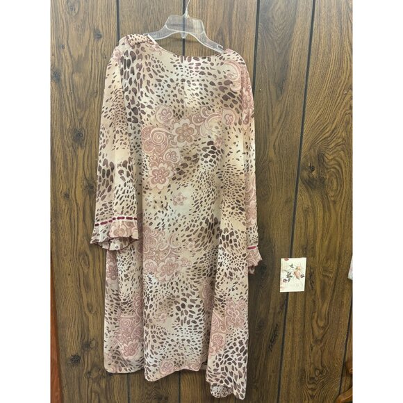 Serenada 3X 26/28 Leopard & Floral Print Ruffle-Trim Duster/Night Gown Brown/Tan - Picture 2 of 4